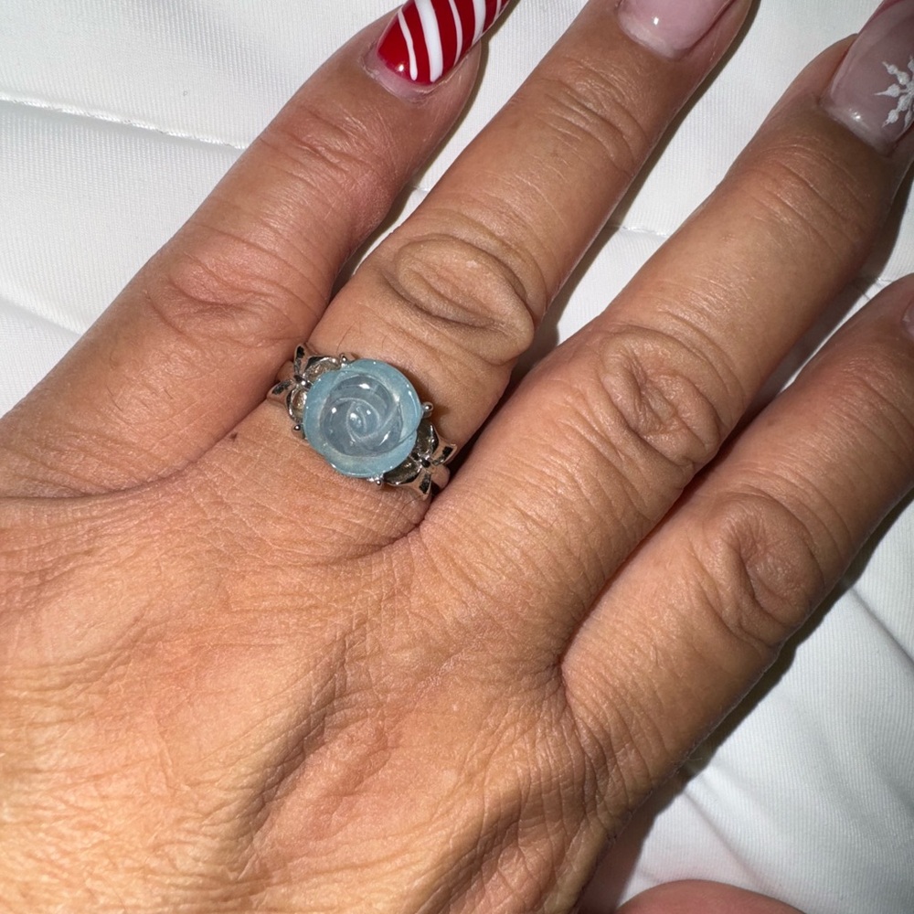 Blue Fluorite Carved Rose Ring